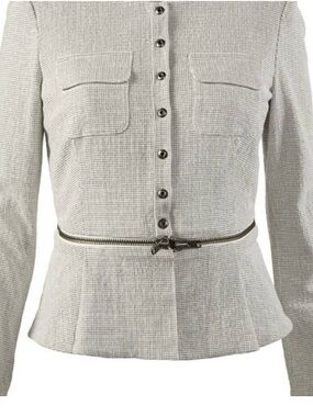Cabi NWOT Size 4 Women’s Light Gray Textured Peplum Jacket with Waist Zip Detail